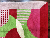 European Shag Rug 4.8 x 4.8, Modern Abstract Design, Green Pink Red, Square Shag Rug, Unique