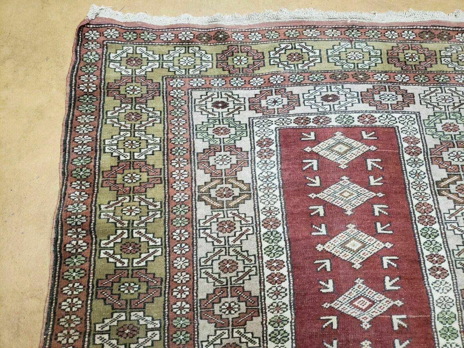 4' X 8' Antique Handmade Turkish Melas Oushak Wool Rug