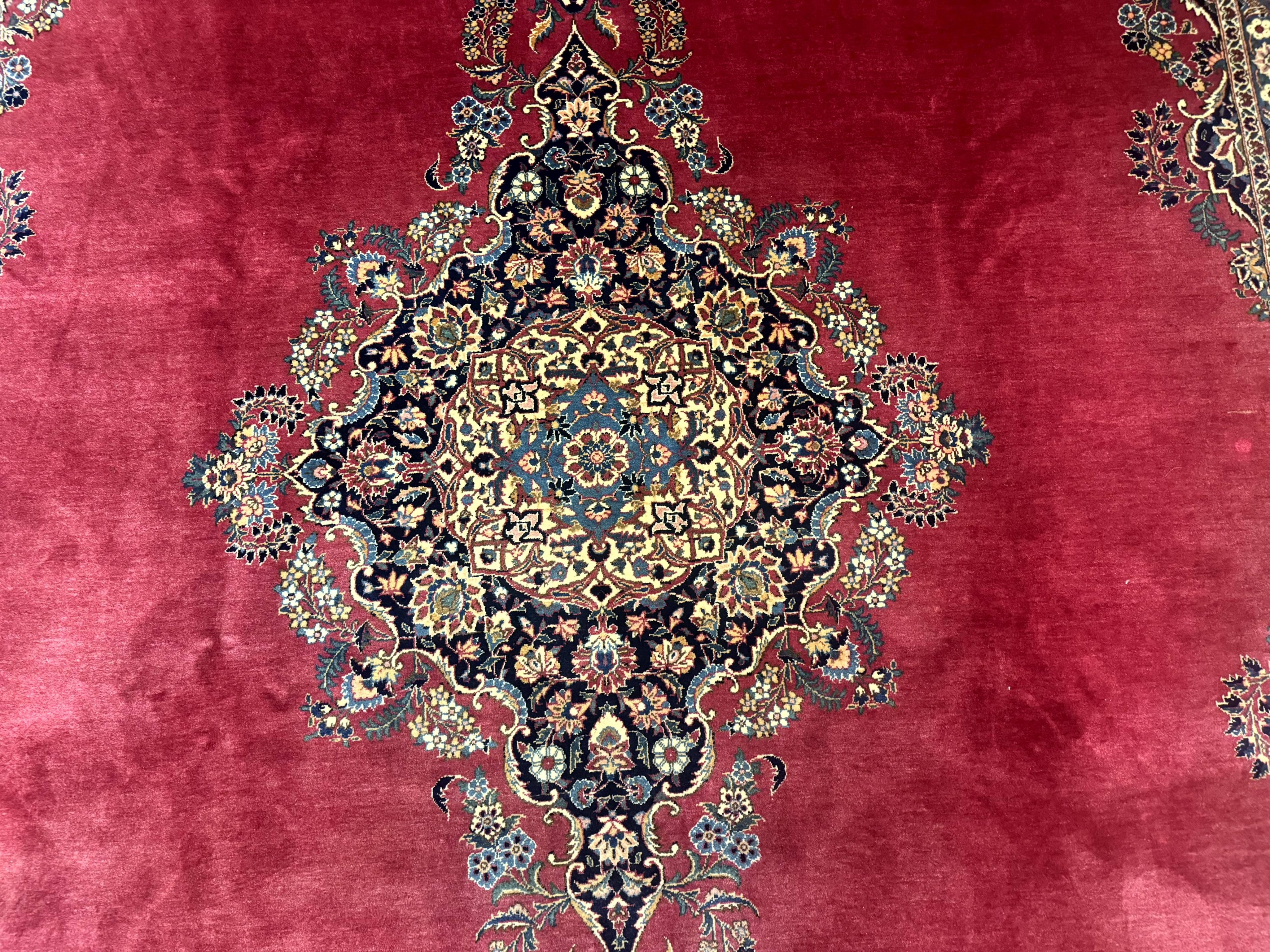 Persian Kashan Rug 9x12, Traditional, Semi Open Field, Red, Signed By Master Weaver, Antique Rug