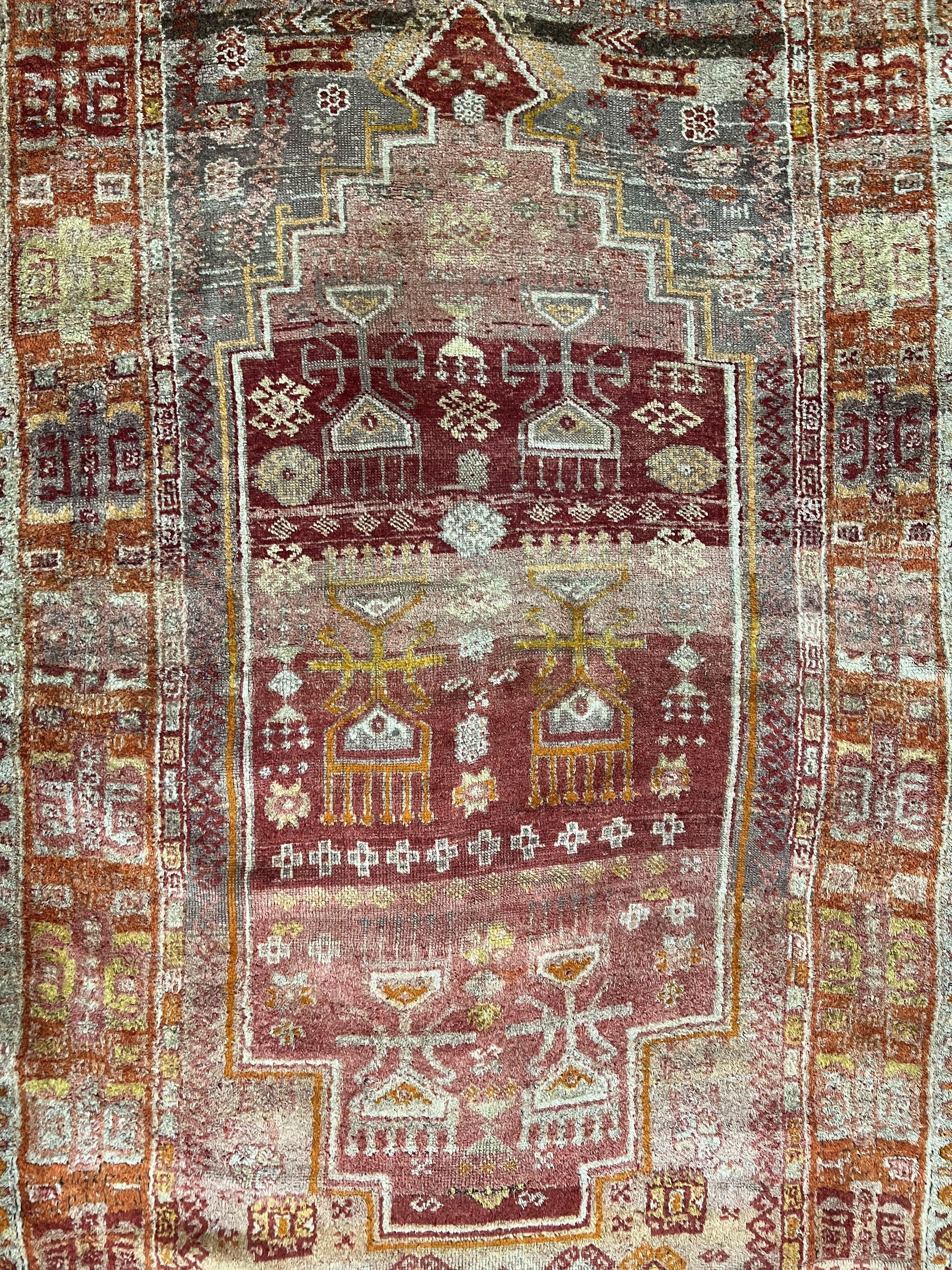 Antique Turkish Melas Rug 4x7, Tribal Geometric Unique Collectible Hand Knotted Wool Oriental Carpet, Rare 1920s Rug, Burnt Orange Red