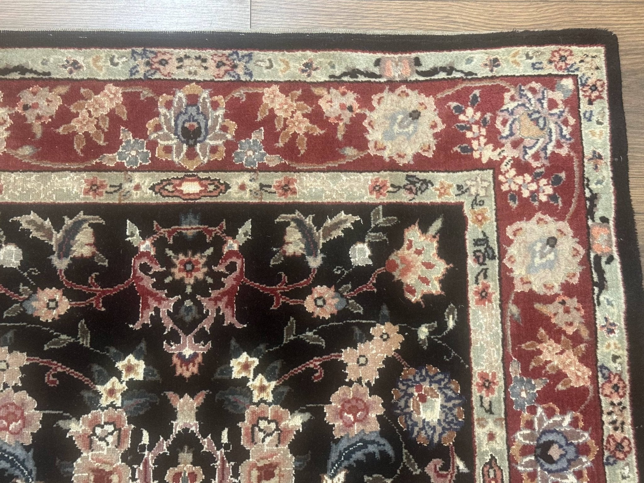 Black Sino Persian Rug 3x5, Wool with Silk Highlights, Floral, Fine 170 KPSI - Jewel RugsShopify CollectiveHUNTEDFOX - Black Sino Persian Rug 3x5, Wool with Silk Highlights, Floral, Fine 170 KPSI