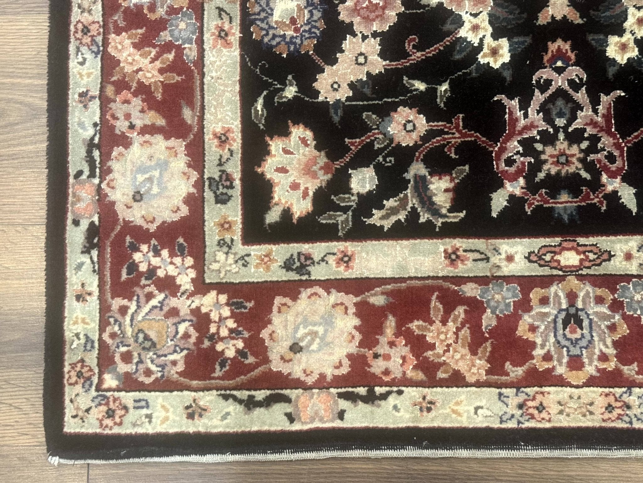 Black Sino Persian Rug 3x5, Wool with Silk Highlights, Floral, Fine 170 KPSI - Jewel RugsShopify CollectiveHUNTEDFOX - Black Sino Persian Rug 3x5, Wool with Silk Highlights, Floral, Fine 170 KPSI