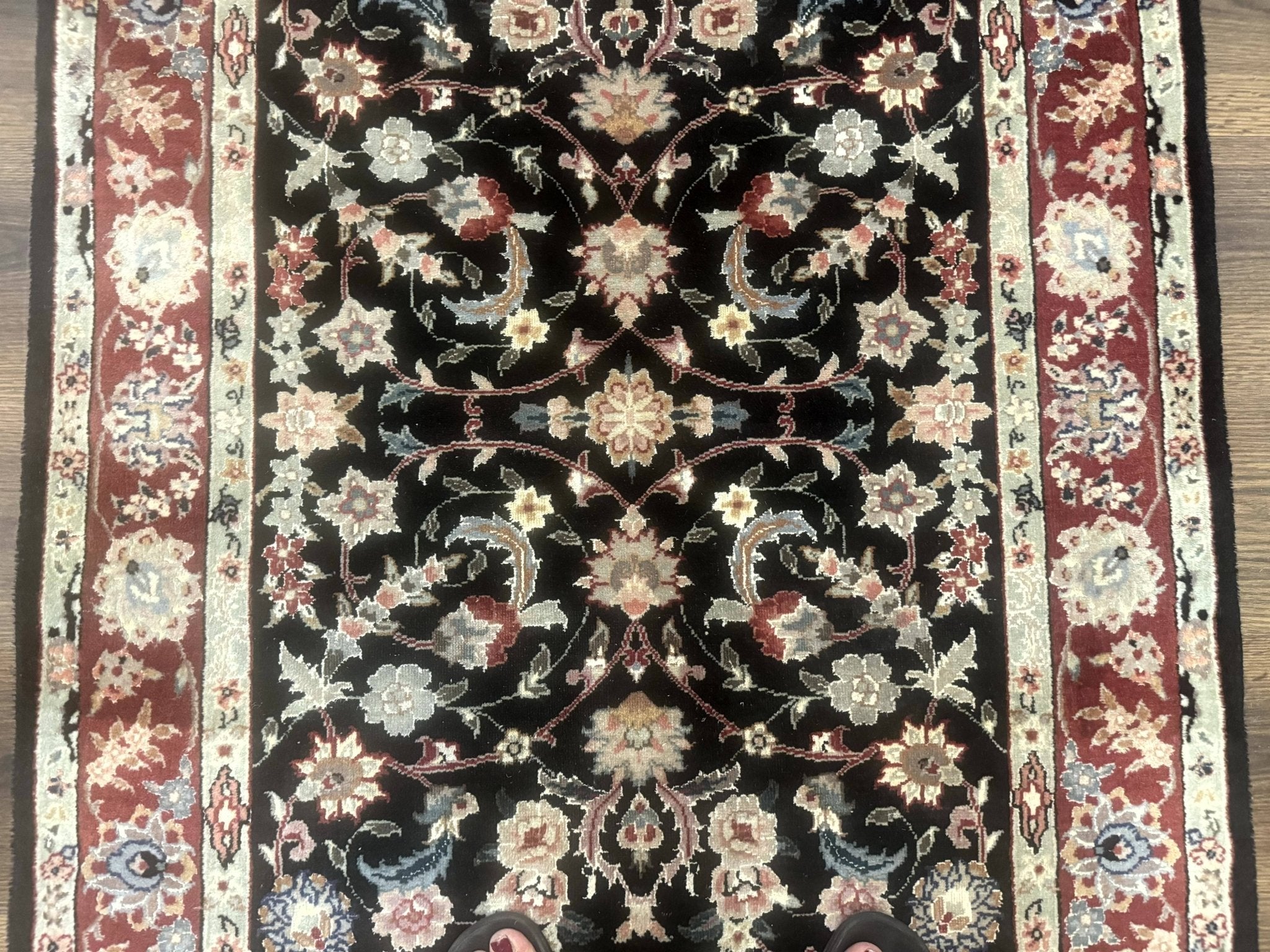 Black Sino Persian Rug 3x5, Wool with Silk Highlights, Floral, Fine 170 KPSI - Jewel RugsShopify CollectiveHUNTEDFOX - Black Sino Persian Rug 3x5, Wool with Silk Highlights, Floral, Fine 170 KPSI