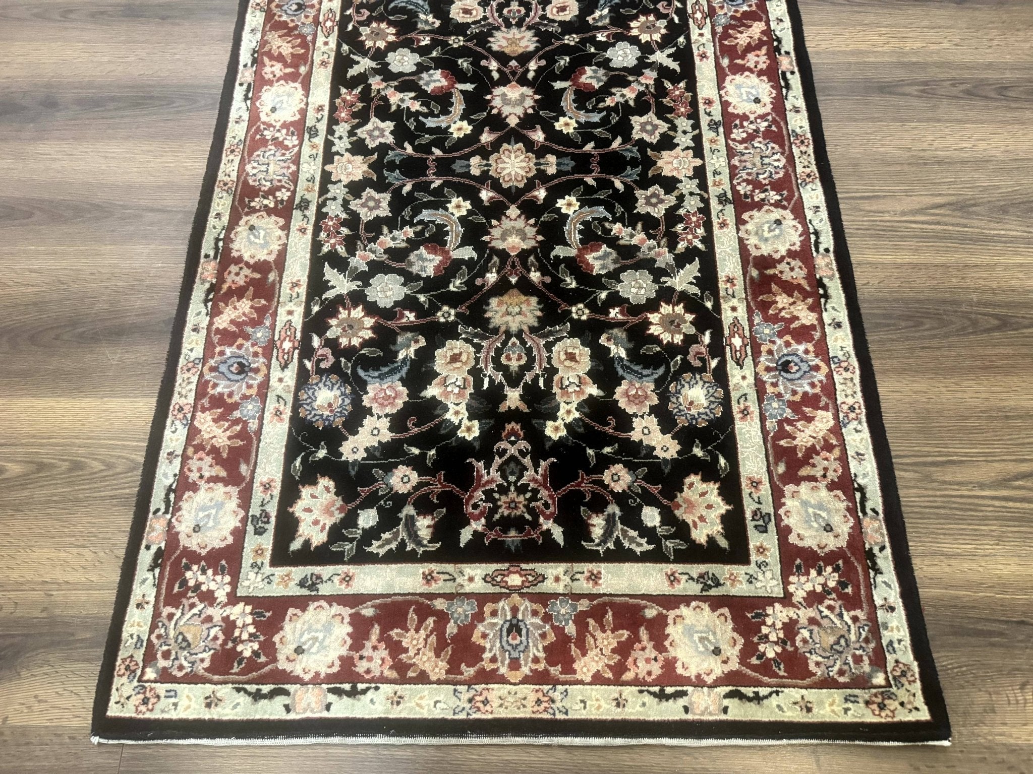 Black Sino Persian Rug 3x5, Wool with Silk Highlights, Floral, Fine 170 KPSI - Jewel RugsShopify CollectiveHUNTEDFOX - Black Sino Persian Rug 3x5, Wool with Silk Highlights, Floral, Fine 170 KPSI