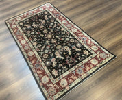 Black Sino Persian Rug 3x5, Wool with Silk Highlights, Floral, Fine 170 KPSI - Jewel RugsShopify CollectiveHUNTEDFOX - Black Sino Persian Rug 3x5, Wool with Silk Highlights, Floral, Fine 170 KPSI