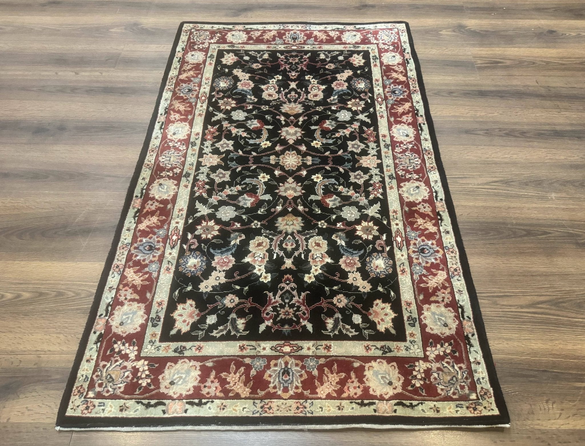 Black Sino Persian Rug 3x5, Wool with Silk Highlights, Floral, Fine 170 KPSI - Jewel RugsShopify CollectiveHUNTEDFOX - Black Sino Persian Rug 3x5, Wool with Silk Highlights, Floral, Fine 170 KPSI
