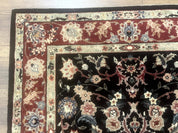 Black Sino Persian Rug 3x5, Wool with Silk Highlights, Floral, Fine 170 KPSI - Jewel RugsShopify CollectiveHUNTEDFOX - Black Sino Persian Rug 3x5, Wool with Silk Highlights, Floral, Fine 170 KPSI