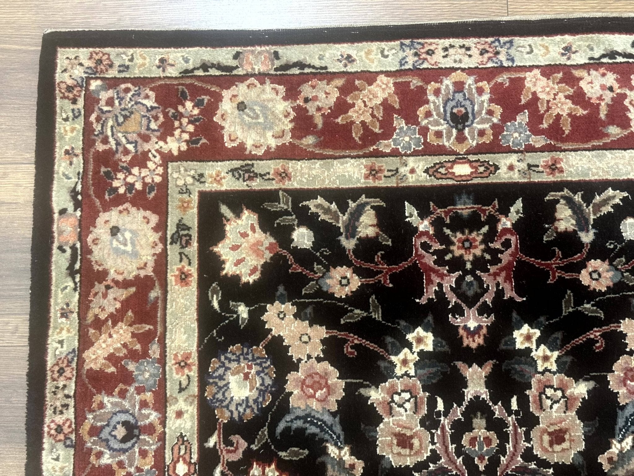 Black Sino Persian Rug 3x5, Wool with Silk Highlights, Floral, Fine 170 KPSI - Jewel RugsShopify CollectiveHUNTEDFOX - Black Sino Persian Rug 3x5, Wool with Silk Highlights, Floral, Fine 170 KPSI