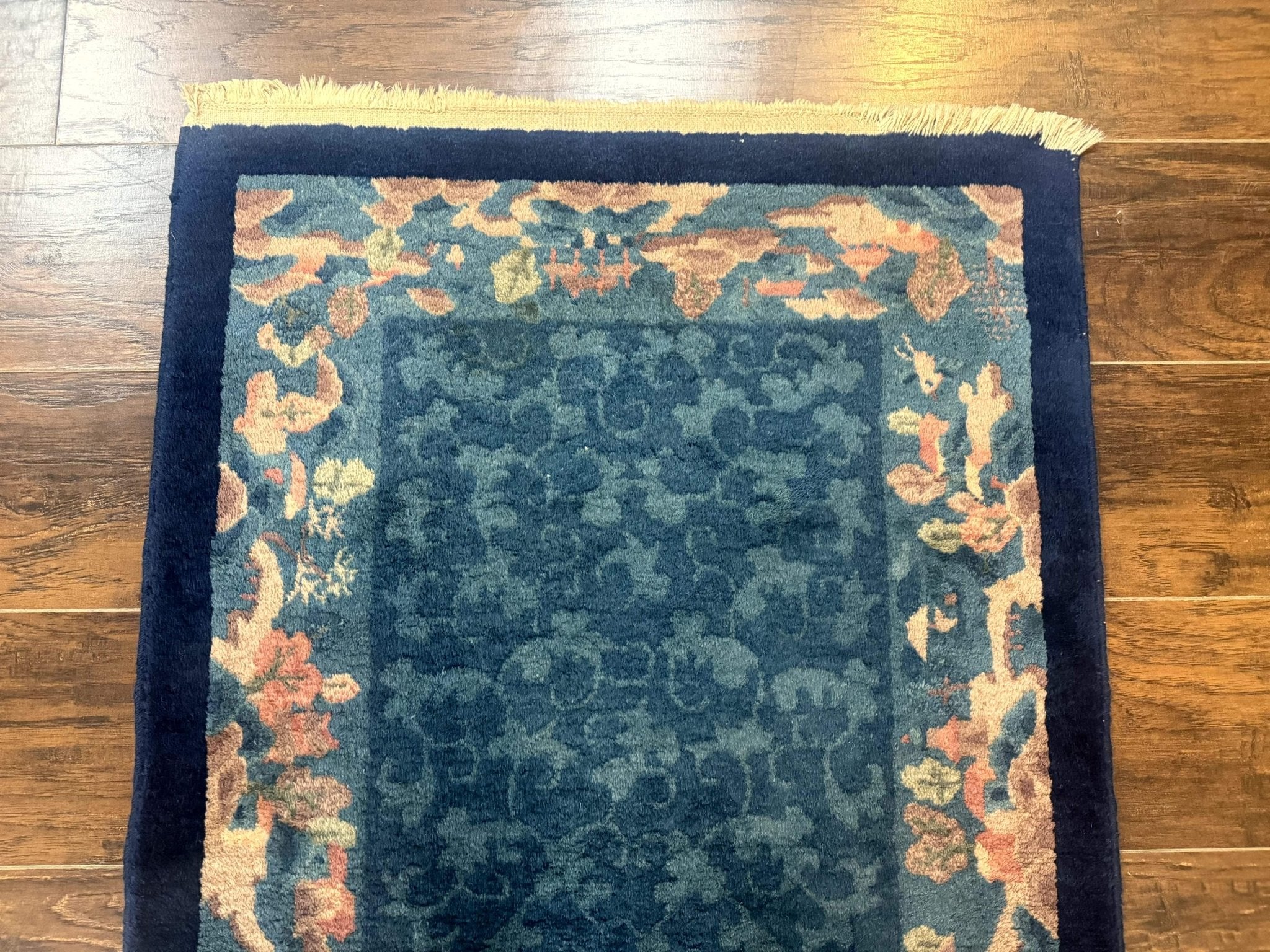 Blue Chinese Rug 2.6 x 4, Fete Rug, Peking Rug, Chinese Wool Rug, Art Deco Carpet - Jewel RugsShopify CollectiveHUNTEDFOX - Blue Chinese Rug 2.6 x 4, Fete Rug, Peking Rug, Chinese Wool Rug, Art Deco Carpet