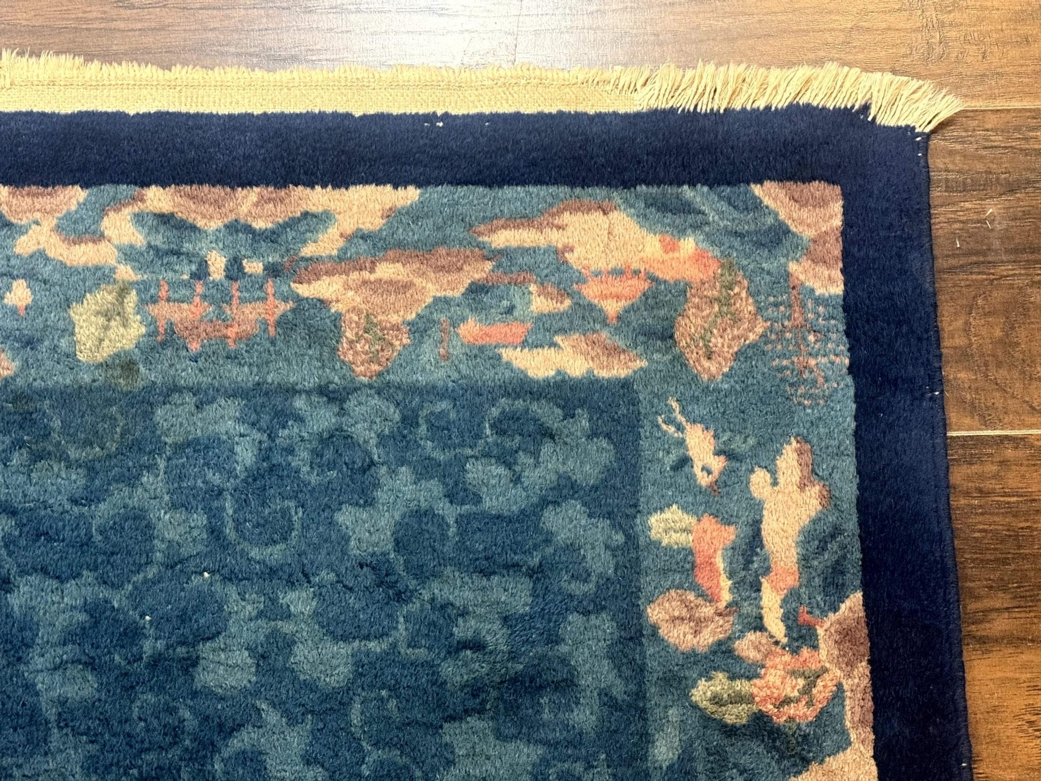 Blue Chinese Rug 2.6 x 4, Fete Rug, Peking Rug, Chinese Wool Rug, Art Deco Carpet - Jewel RugsShopify CollectiveHUNTEDFOX - Blue Chinese Rug 2.6 x 4, Fete Rug, Peking Rug, Chinese Wool Rug, Art Deco Carpet