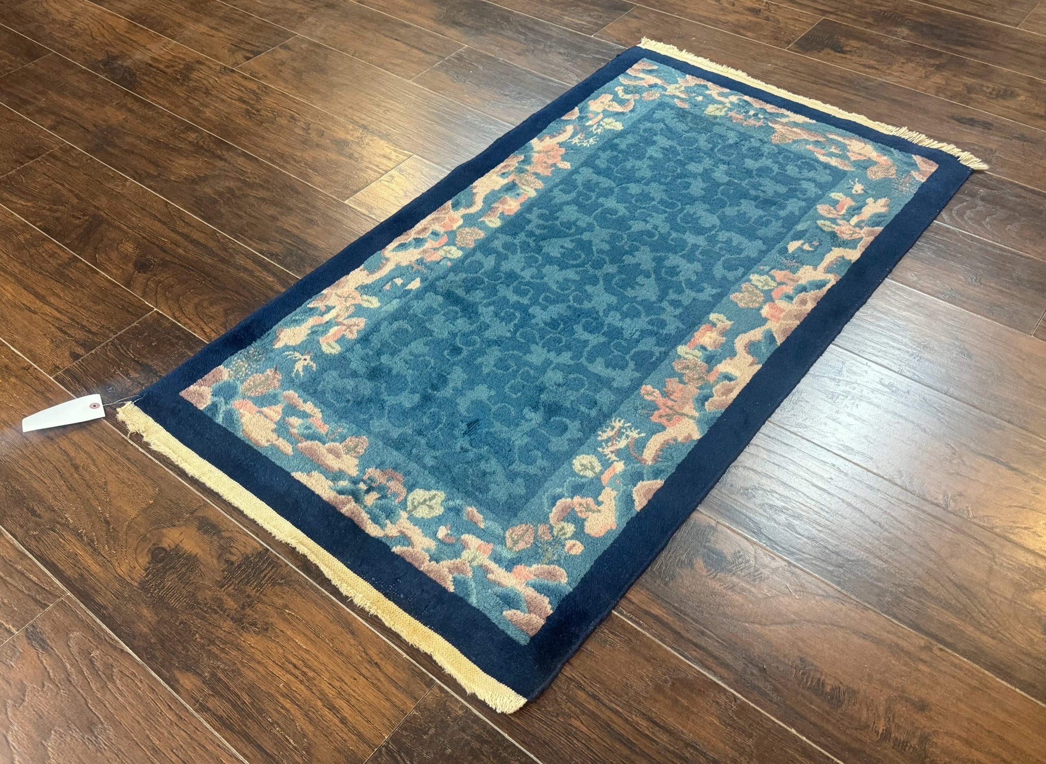 Blue Chinese Rug 2.6 x 4, Fete Rug, Peking Rug, Chinese Wool Rug, Art Deco Carpet - Jewel RugsShopify CollectiveHUNTEDFOX - Blue Chinese Rug 2.6 x 4, Fete Rug, Peking Rug, Chinese Wool Rug, Art Deco Carpet
