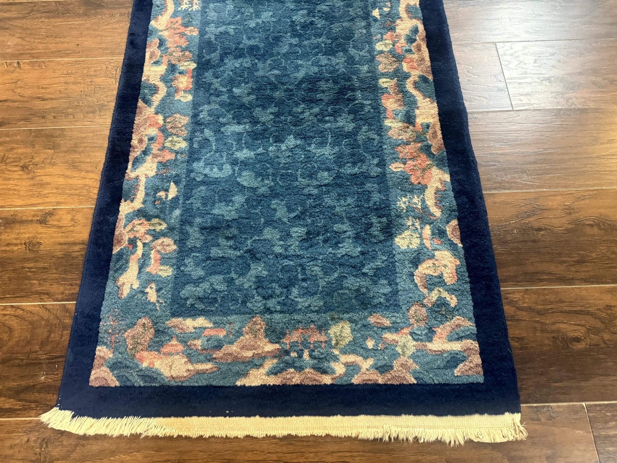 Blue Chinese Rug 2.6 x 4, Fete Rug, Peking Rug, Chinese Wool Rug, Art Deco Carpet - Jewel RugsShopify CollectiveHUNTEDFOX - Blue Chinese Rug 2.6 x 4, Fete Rug, Peking Rug, Chinese Wool Rug, Art Deco Carpet