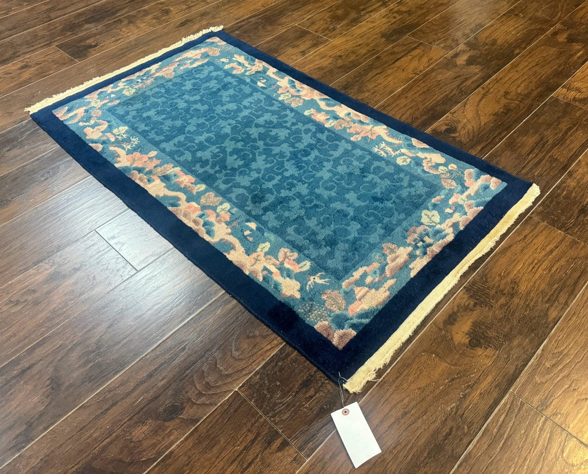 Blue Chinese Rug 2.6 x 4, Fete Rug, Peking Rug, Chinese Wool Rug, Art Deco Carpet - Jewel RugsShopify CollectiveHUNTEDFOX - Blue Chinese Rug 2.6 x 4, Fete Rug, Peking Rug, Chinese Wool Rug, Art Deco Carpet