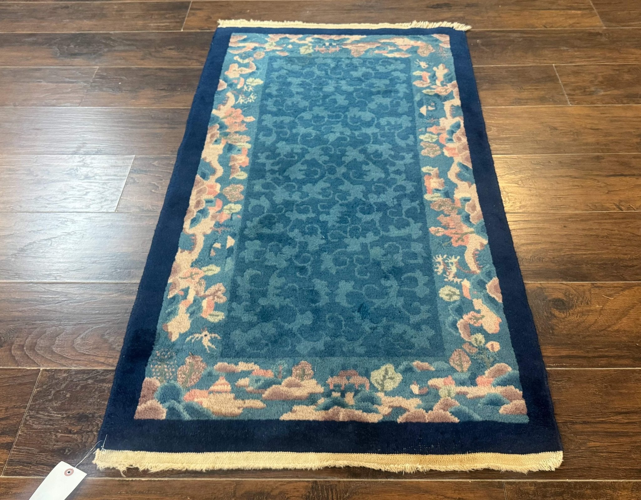 Blue Chinese Rug 2.6 x 4, Fete Rug, Peking Rug, Chinese Wool Rug, Art Deco Carpet - Jewel RugsShopify CollectiveHUNTEDFOX - Blue Chinese Rug 2.6 x 4, Fete Rug, Peking Rug, Chinese Wool Rug, Art Deco Carpet