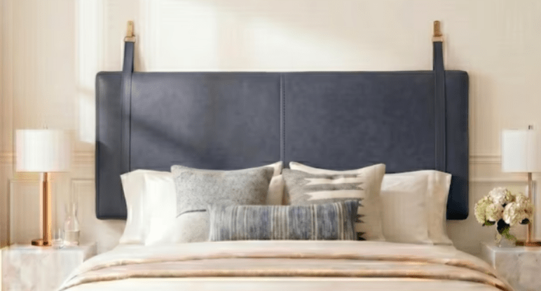 Blue Headboard: King Size Wall Mount Bed Cushion with Straps - HUNTEDFOX-Blue Headboard: King Size Wall Mount Bed Cushion with Straps