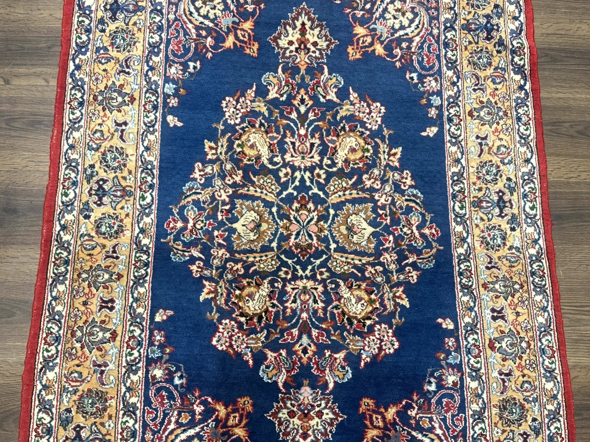 Blue Persian Qum Rug 3.6 x 5, Floral Medallion, Fine 310 KPSI - Jewel RugsShopify CollectiveHUNTEDFOX - Blue Persian Qum Rug 3.6 x 5, Floral Medallion, Fine 310 KPSI