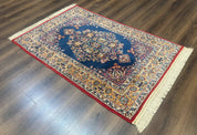 Blue Persian Qum Rug 3.6 x 5, Floral Medallion, Fine 310 KPSI - Jewel RugsShopify CollectiveHUNTEDFOX - Blue Persian Qum Rug 3.6 x 5, Floral Medallion, Fine 310 KPSI