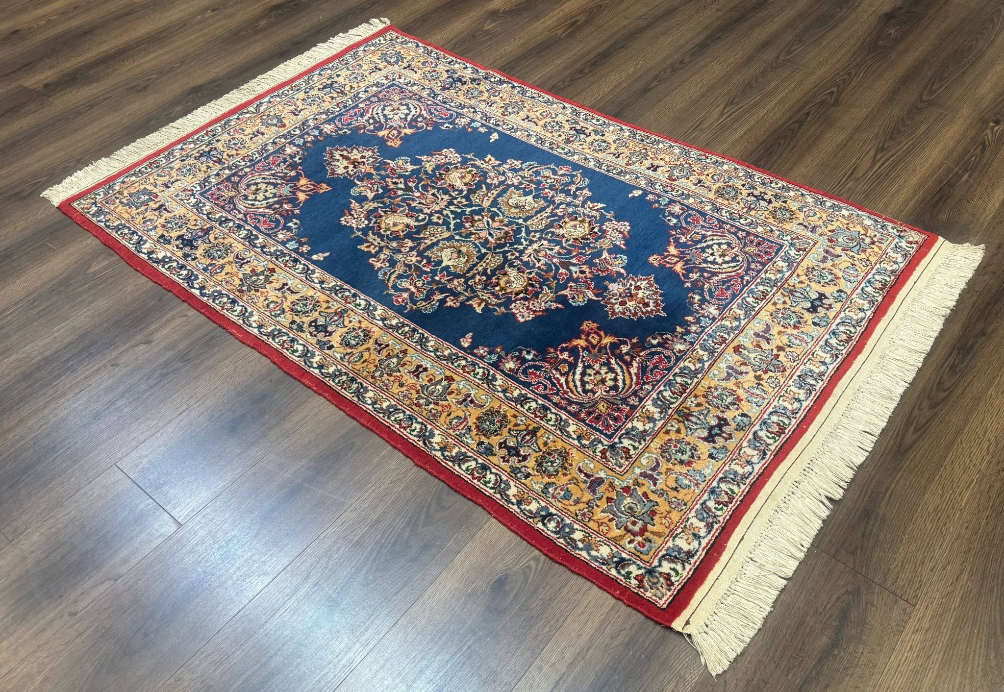 Blue Persian Qum Rug 3.6 x 5, Floral Medallion, Fine 310 KPSI - Jewel RugsShopify CollectiveHUNTEDFOX - Blue Persian Qum Rug 3.6 x 5, Floral Medallion, Fine 310 KPSI