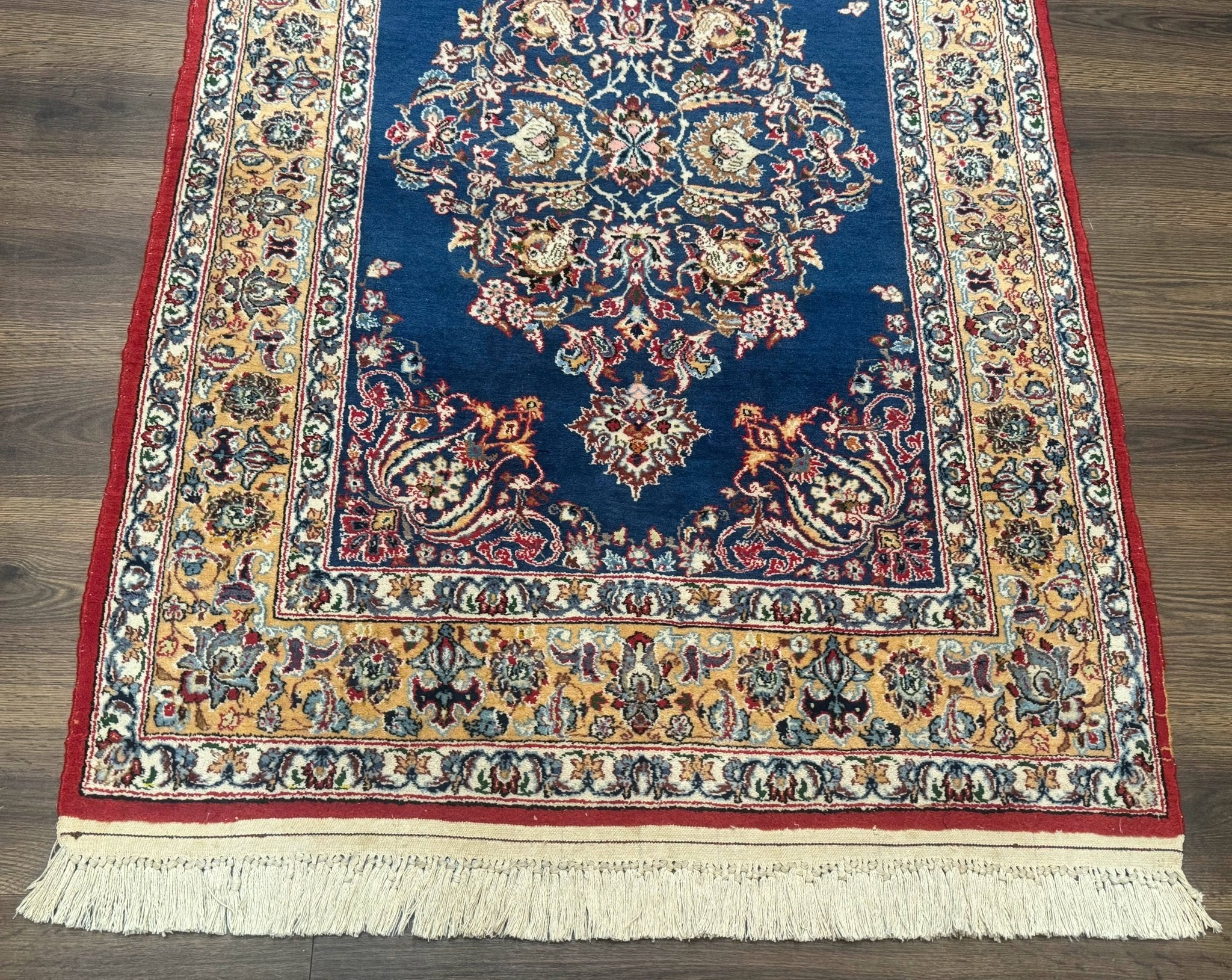 Blue Persian Qum Rug 3.6 x 5, Floral Medallion, Fine 310 KPSI - Jewel RugsShopify CollectiveHUNTEDFOX - Blue Persian Qum Rug 3.6 x 5, Floral Medallion, Fine 310 KPSI