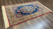 Blue Persian Qum Rug 3.6 x 5, Floral Medallion, Fine 310 KPSI - Jewel RugsShopify CollectiveHUNTEDFOX - Blue Persian Qum Rug 3.6 x 5, Floral Medallion, Fine 310 KPSI