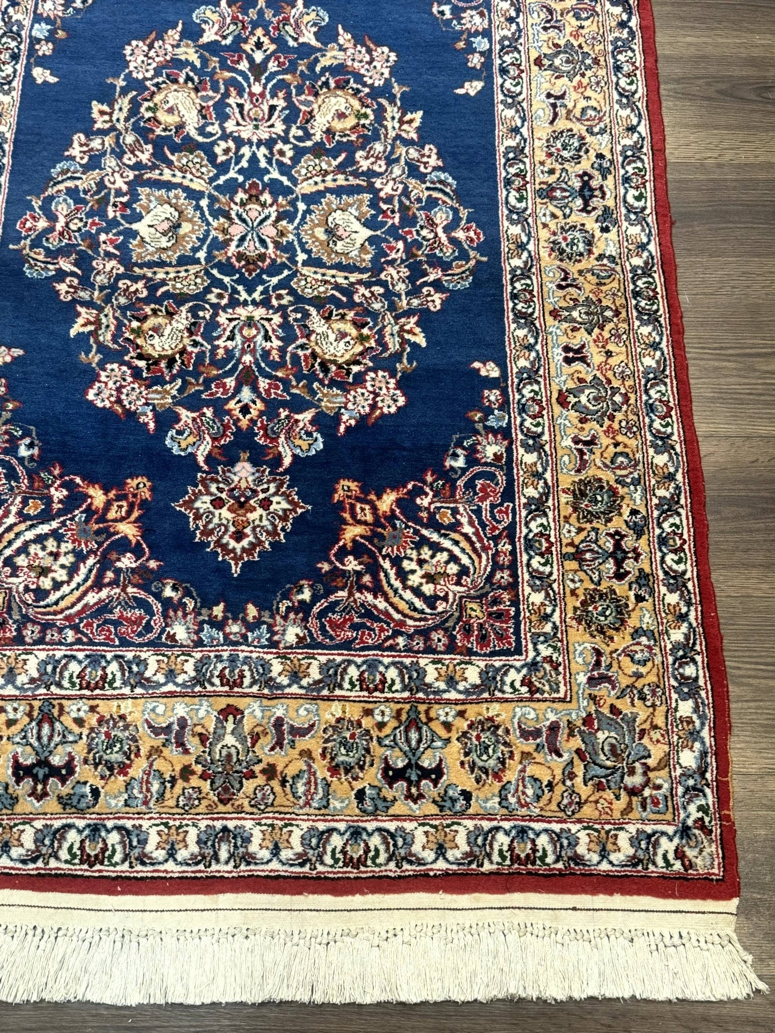 Blue Persian Qum Rug 3.6 x 5, Floral Medallion, Fine 310 KPSI - Jewel RugsShopify CollectiveHUNTEDFOX - Blue Persian Qum Rug 3.6 x 5, Floral Medallion, Fine 310 KPSI