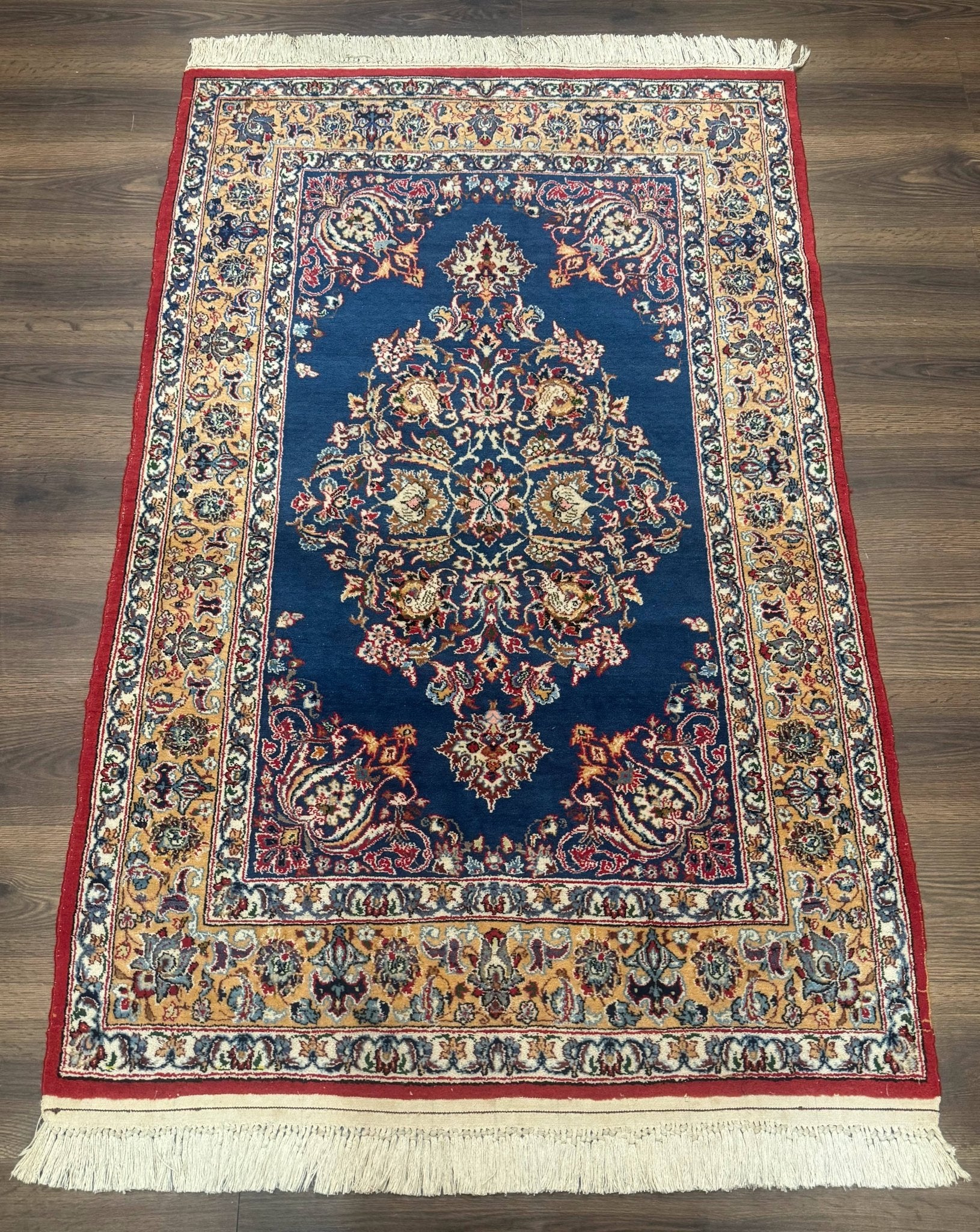 Blue Persian Qum Rug 3.6 x 5, Floral Medallion, Fine 310 KPSI - Jewel RugsShopify CollectiveHUNTEDFOX - Blue Persian Qum Rug 3.6 x 5, Floral Medallion, Fine 310 KPSI