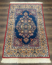 Blue Persian Qum Rug 3.6 x 5, Floral Medallion, Fine 310 KPSI - Jewel RugsShopify CollectiveHUNTEDFOX - Blue Persian Qum Rug 3.6 x 5, Floral Medallion, Fine 310 KPSI