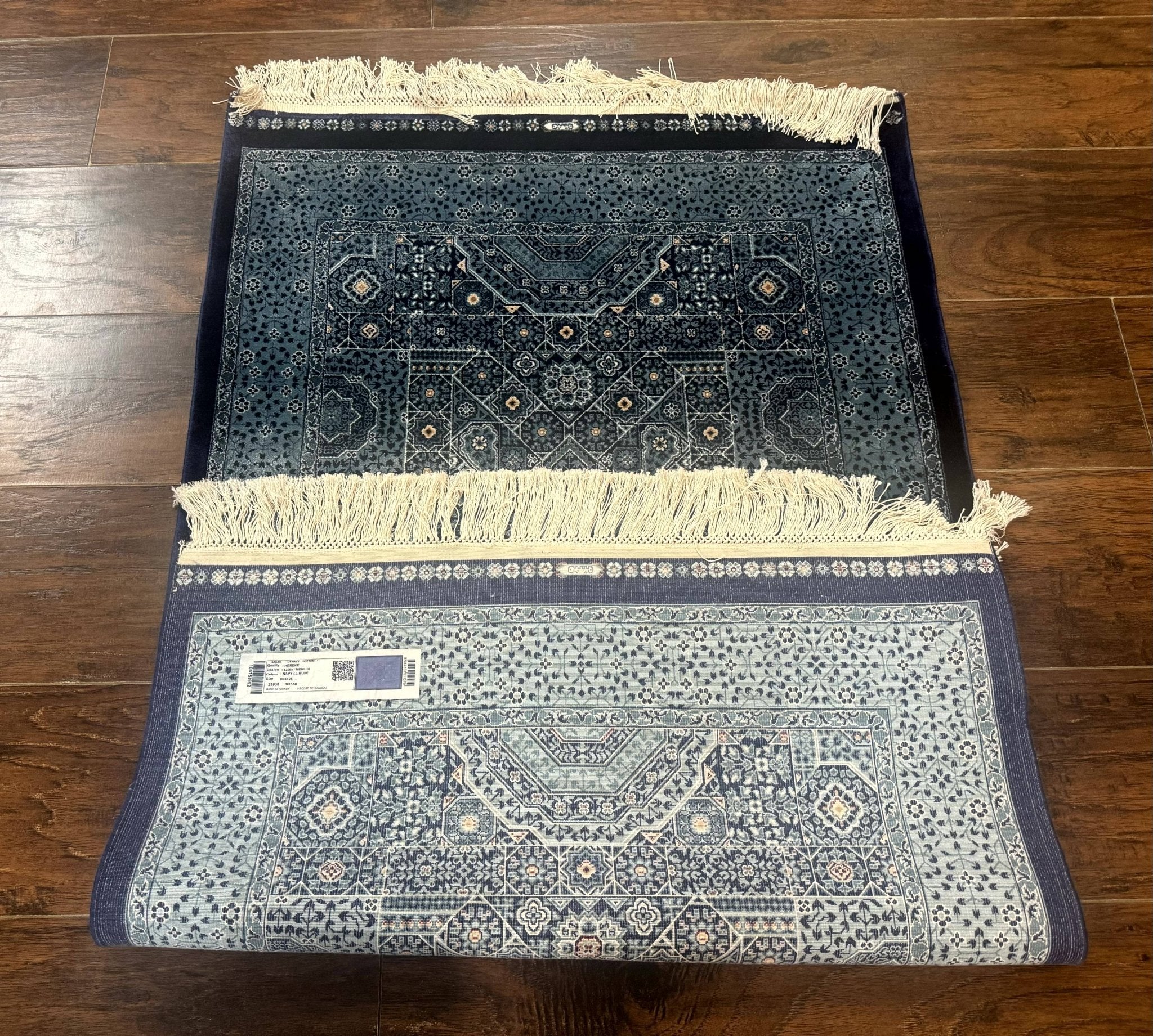 Blue Turkish Silk Hereke Rug 2.6 x 4, Mamluk Red, Blue, Bamboo Silk - Jewel RugsShopify CollectiveHUNTEDFOX - Blue Turkish Silk Hereke Rug 2.6 x 4, Mamluk Red, Blue, Bamboo Silk