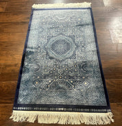 Blue Turkish Silk Hereke Rug 2.6 x 4, Mamluk Red, Blue, Bamboo Silk - Jewel RugsShopify CollectiveHUNTEDFOX - Blue Turkish Silk Hereke Rug 2.6 x 4, Mamluk Red, Blue, Bamboo Silk