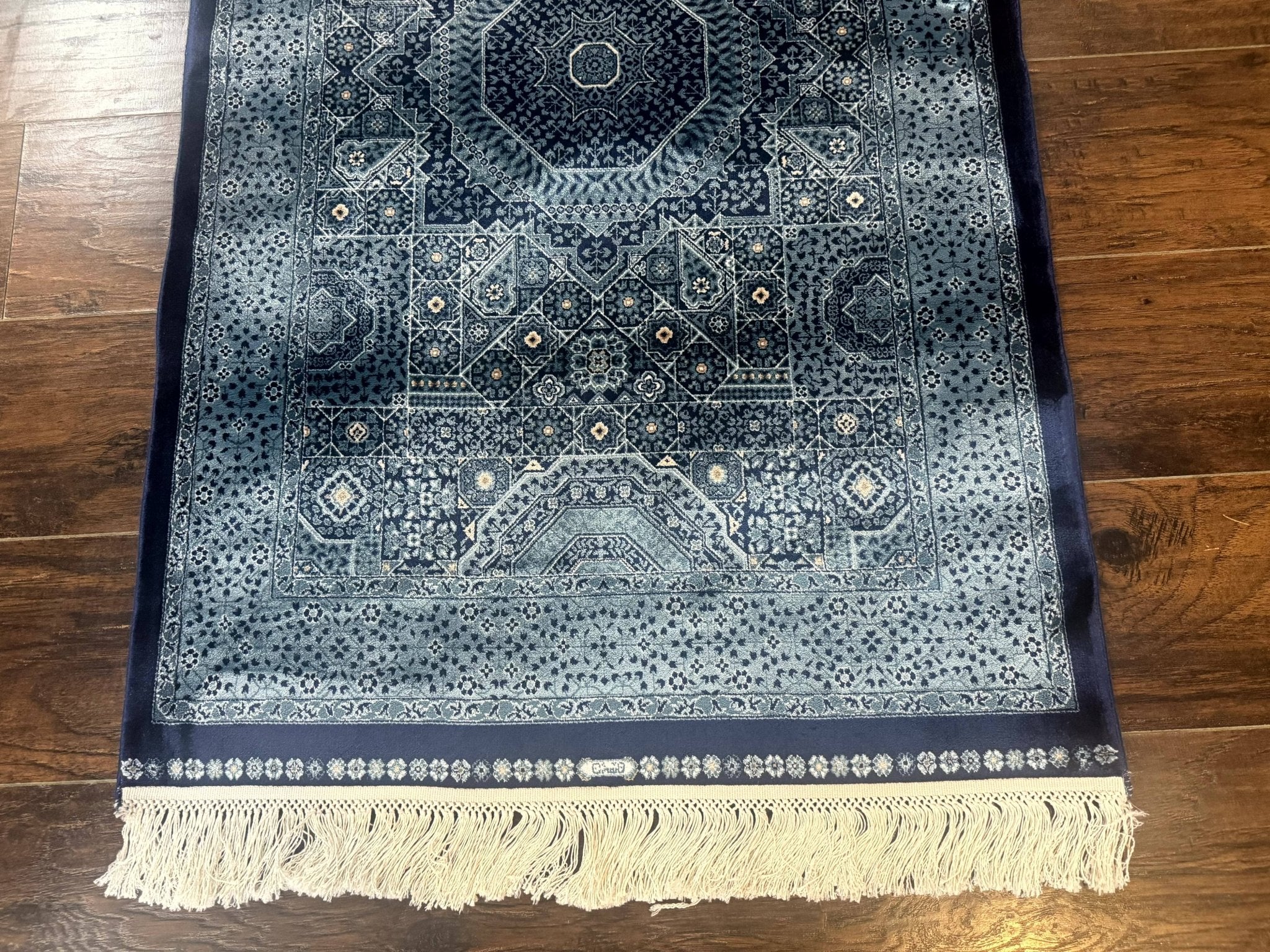 Blue Turkish Silk Hereke Rug 2.6 x 4, Mamluk Red, Blue, Bamboo Silk - Jewel RugsShopify CollectiveHUNTEDFOX - Blue Turkish Silk Hereke Rug 2.6 x 4, Mamluk Red, Blue, Bamboo Silk