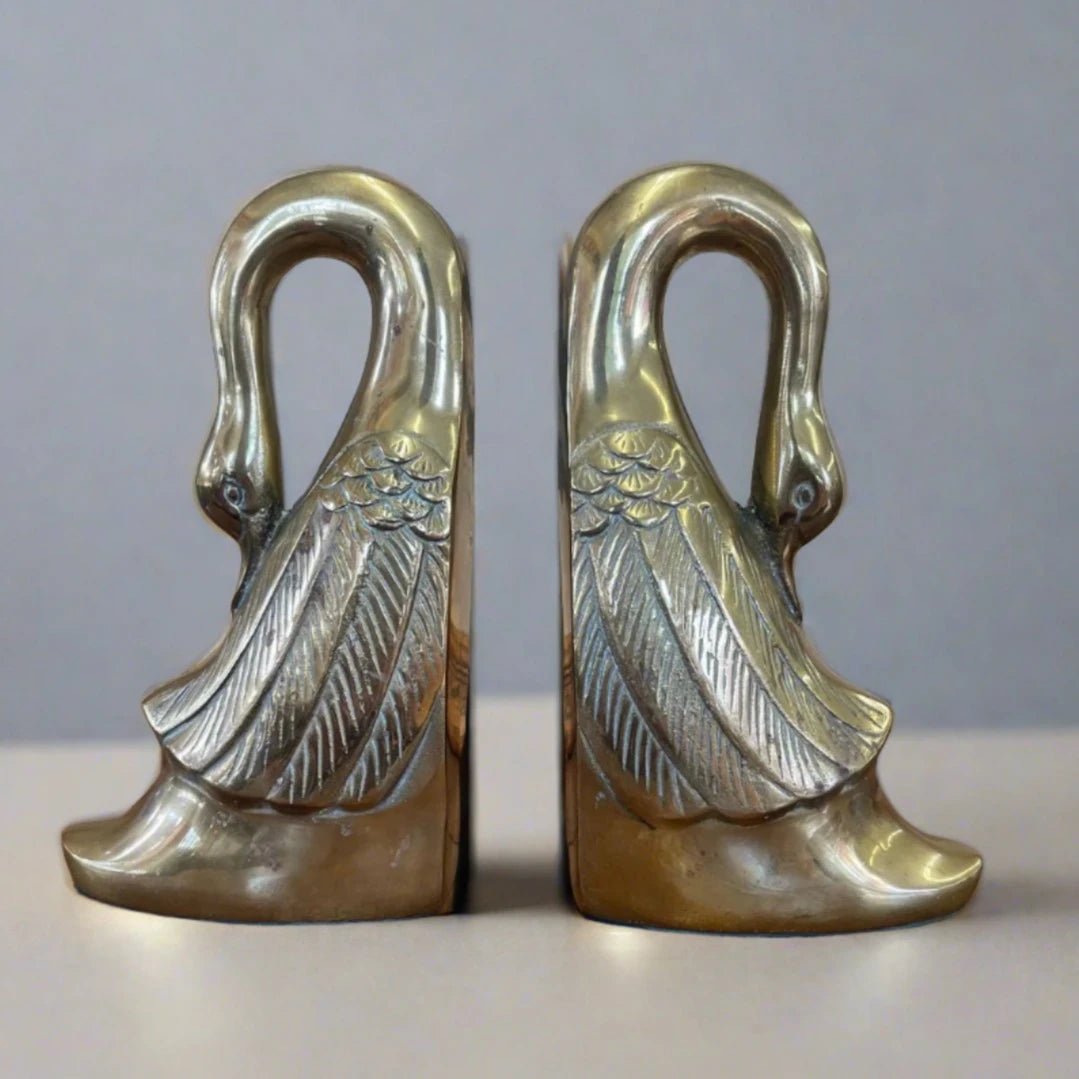 Brass Swan Bookends - Elegant Home Decor Accent
