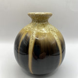 Brown Drip Glaze Pottery Bud Vase Small Round