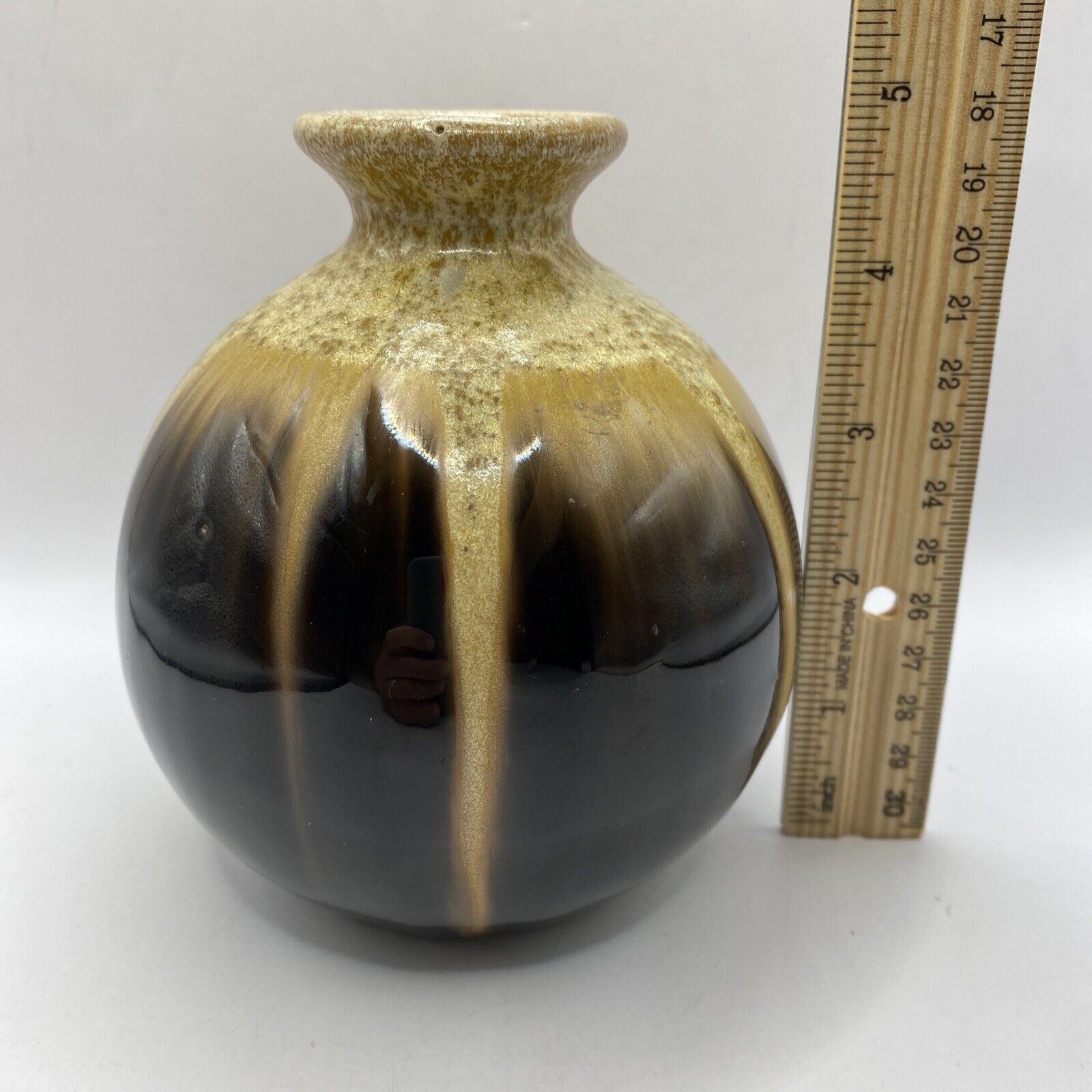 Brown Drip Glaze Pottery Bud Vase Small Round - HUNTEDFOX