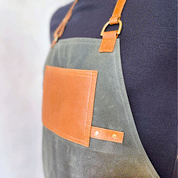 Custom Apron | Olive Green Waxed Canvas Apron with Brown Leather Pocket