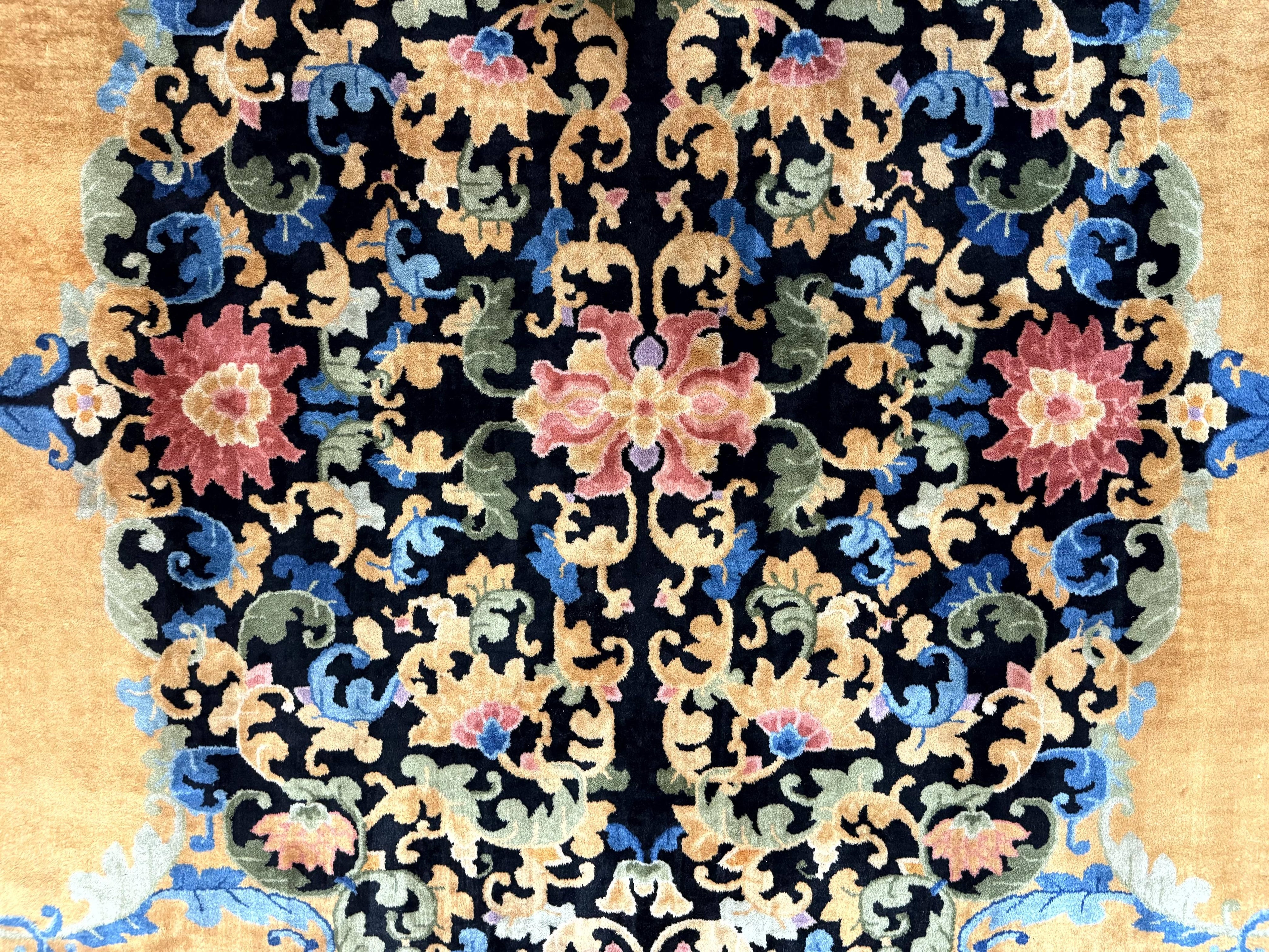 Antique Chinese Peking Rug 12.6 x 14.9, Palace Size Asian Oriental Carpet, Art Deco Rug, Rare