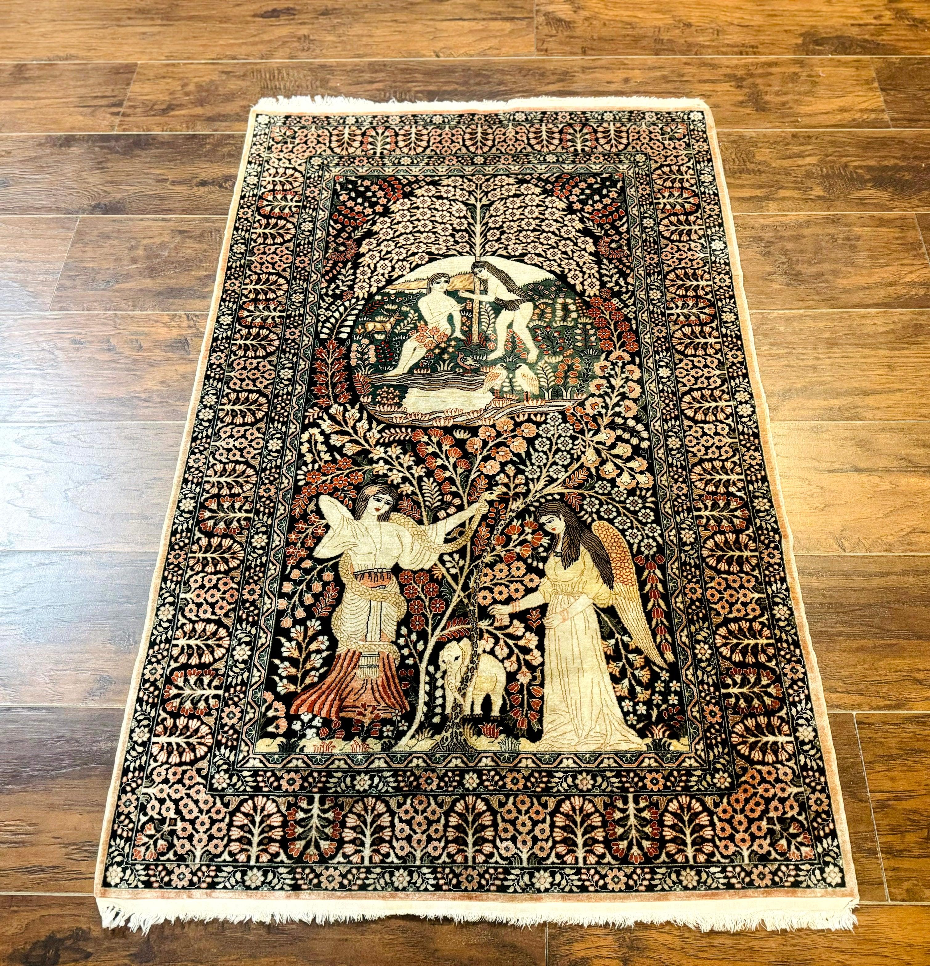 Stunning Sino Persian Pictorial Rug 2.7 x 4, Garden of Eden Adam & Eve Tree of Life Design, Extremely Fine 580 KPSI, Masterpiece