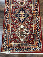 Antique Persian Qashqai Runner Rug 3 x 13 ft, Tribal Runner, Geometric Medallions, Red Ivory Blue, Wool