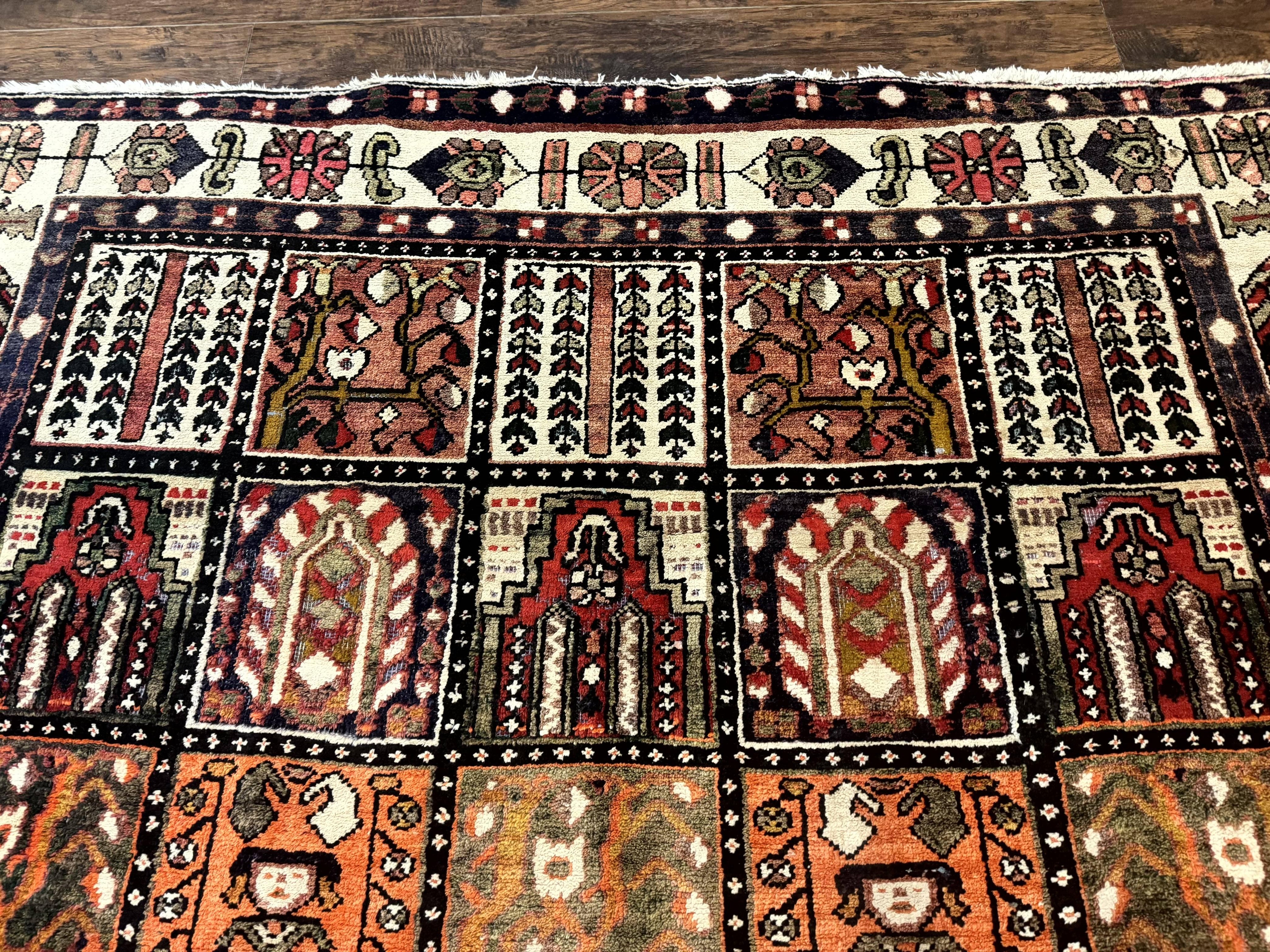 Persian Bakhtiari Tribal Rug 7x10, Panel Design, Semi Antique