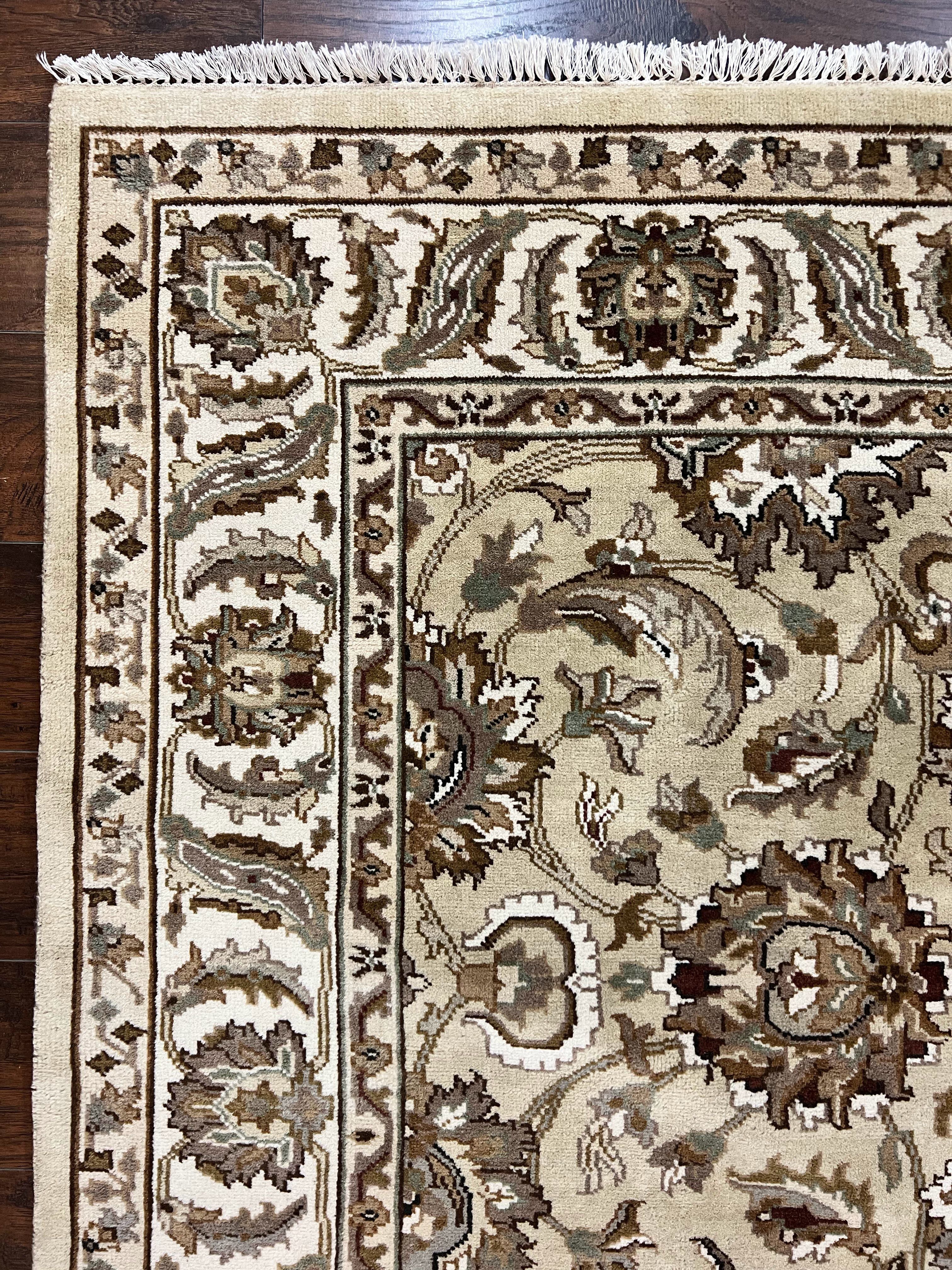 Indo Mahal Rug 6x9, Indian Carpet 6 x 9 ft, Light Green and Ivory, Floral Allover, Wool Oriental Carpet, Traditional Rug, Handmade