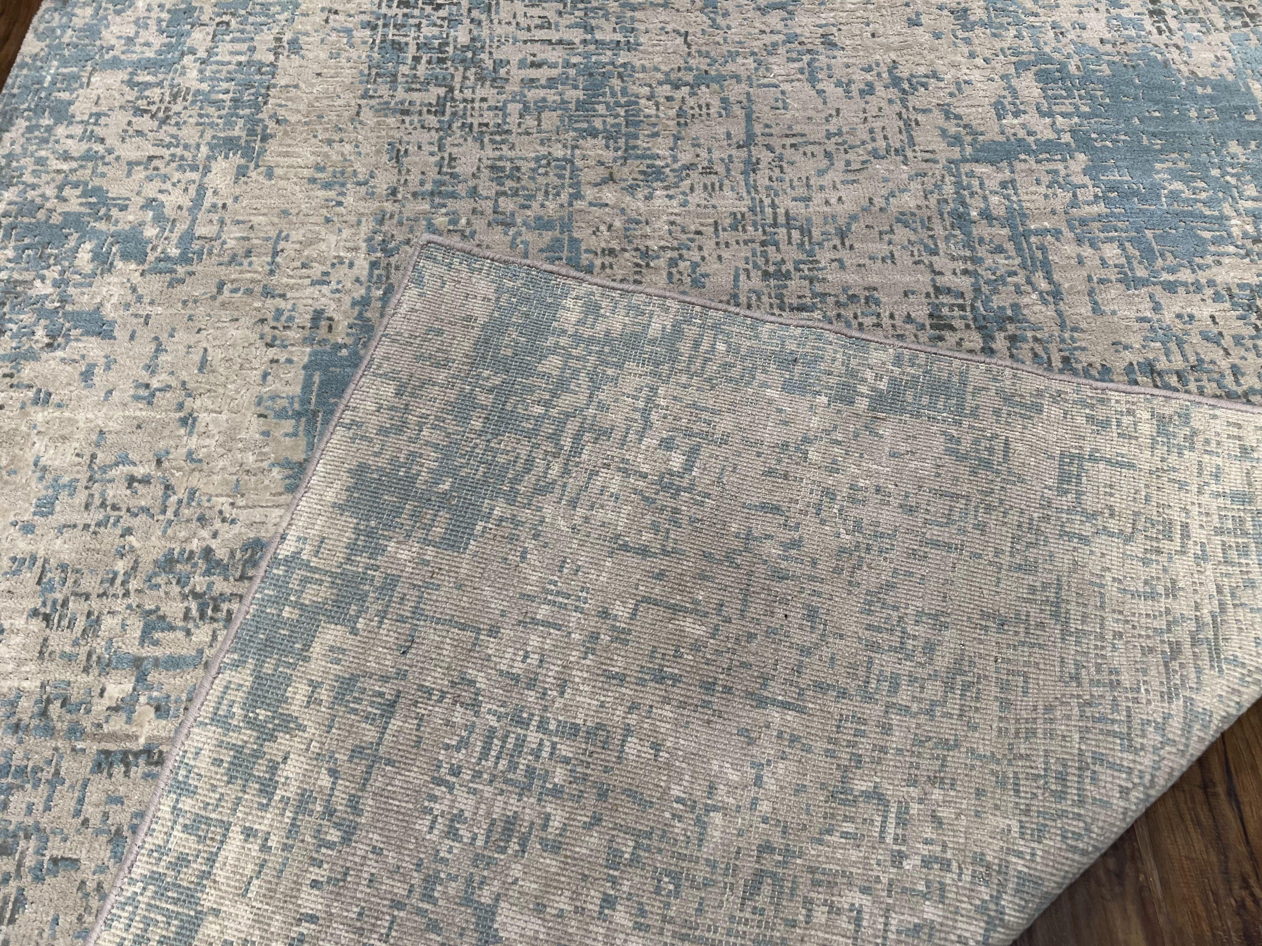 Modern Tibetan Rug 5x8 ft Light Blue and Gray Carpet, Contemporary Wool Rug, Handmade Nepali Rug, Raised Pattern, Tibet Area Rug, Nepal Rug