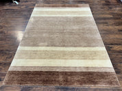 Indo Gabbeh Rug 5x8, Contemporary Wool Stripped Modern Area Rug, Hand Knotted Medium Sized Carpet