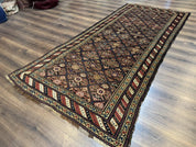 Antique Persian Wide Runner Rug 4x9, Kurdish Rug, Panel Design, Rainbow Border, Rare Tribal Rug