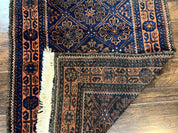 Small Antique Persian Rug 2.7 x 4.7, Handmade Wool Rug, Navy Blue, Balouch Rug, Tribal Rug