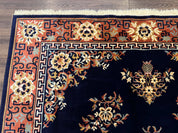 Chinese Wool Rug 8x11, Navy Blue and Terracotta, Floral, Couristan Belgium Power Loomed Carpet