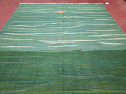 Green Turkish Kilim Rug, 6x9 - 7x10 Rugs, Bird, Handmade New Area Rug, Wool, Bohemian Boho Decor, Hand Woven, Modern Abstract Flat Weave Rug