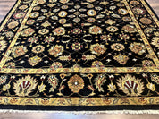 Indo Persian Mahal Rug 8x10, Black and Gold, Wool Hand Knotted Oriental Carpet