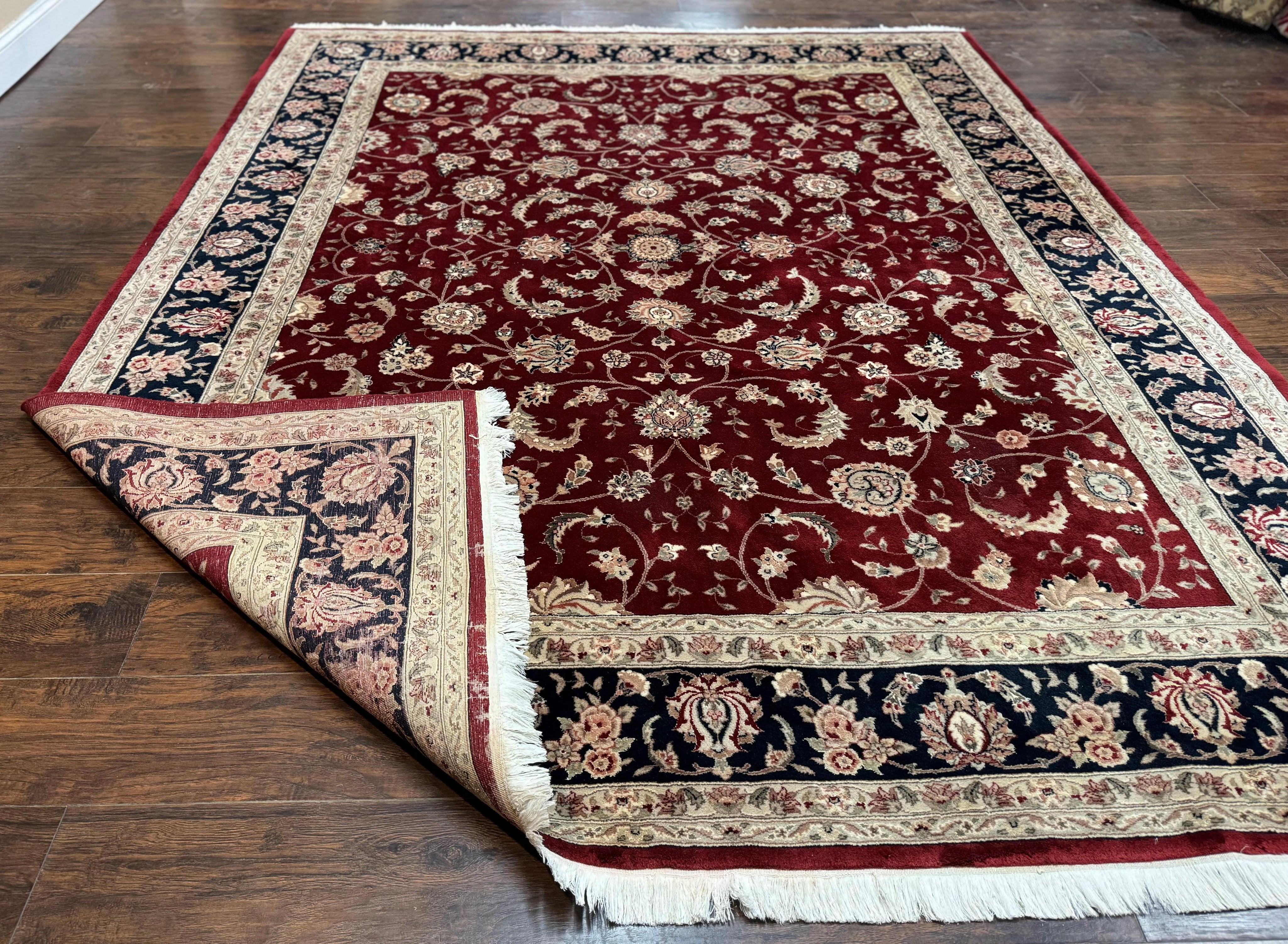 Maroon Persian Area Rug 8x10, Floral Allover, Pak Persian, Wool and Silk Highlights, Traditional Oriental Carpet