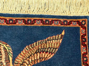 Pictorial Rug of American Flag with Bald Eagle, Small Indo Persian Pictorial Rug, Blue, Handmade, Very Fine 330 KPSI