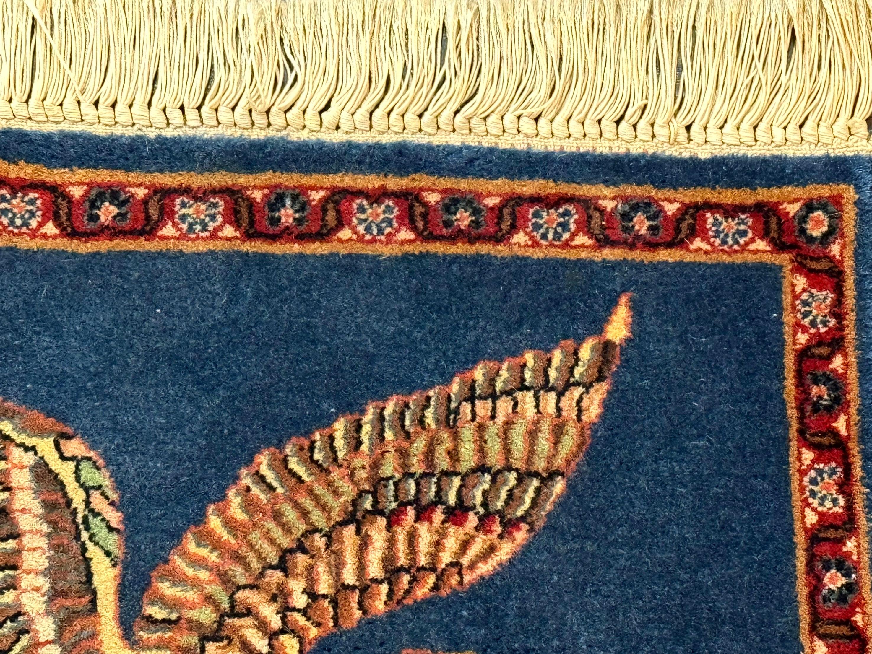 Pictorial Rug of American Flag with Bald Eagle, Small Indo Persian Pictorial Rug, Blue, Handmade, Very Fine 330 KPSI