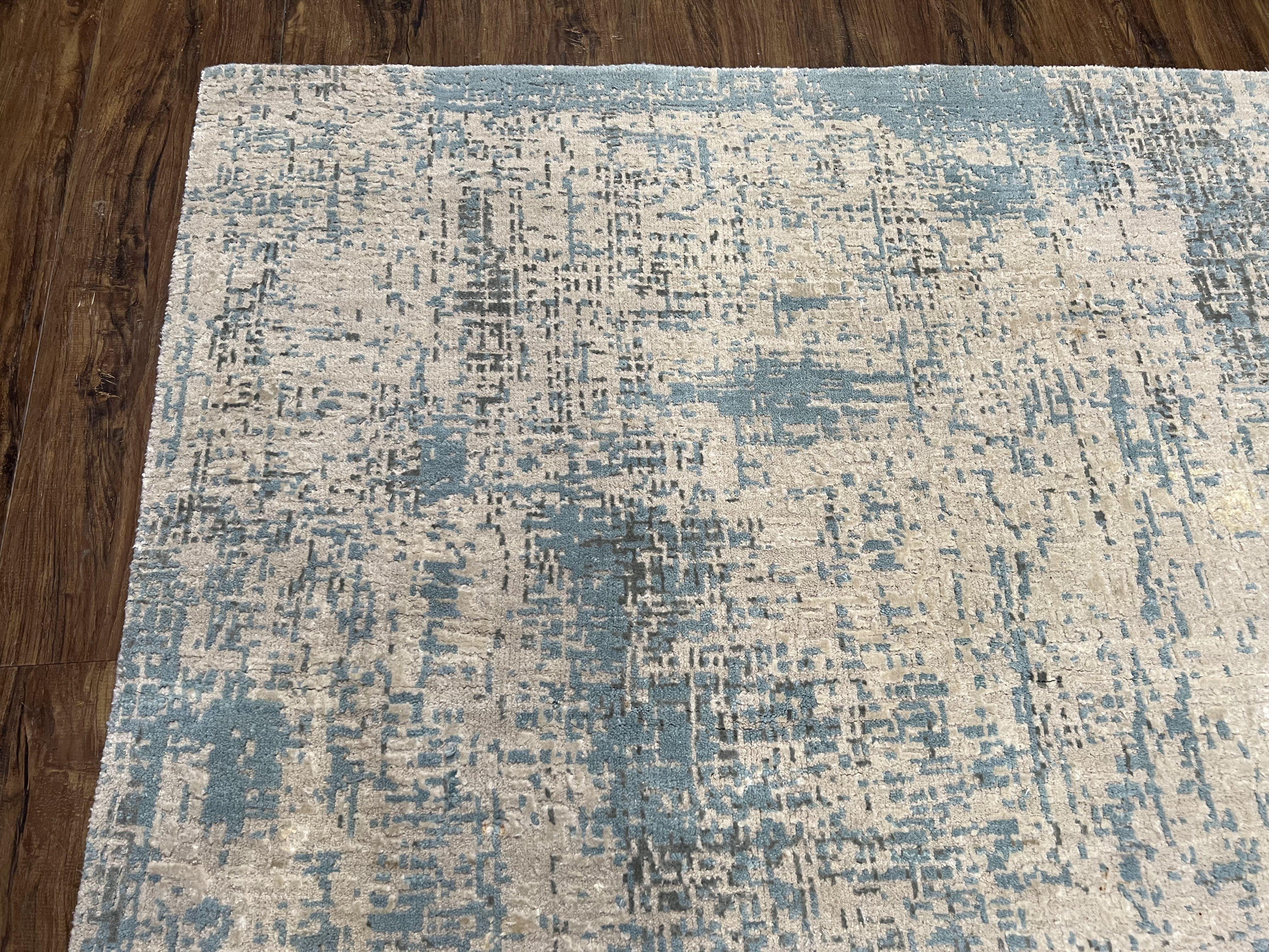Modern Tibetan Rug 5x8 ft Light Blue and Gray Carpet, Contemporary Wool Rug, Handmade Nepali Rug, Raised Pattern, Tibet Area Rug, Nepal Rug